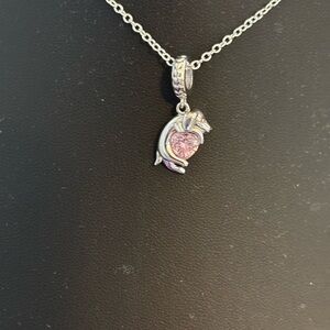 Chic Silver and Pink Heart Pendant Necklace